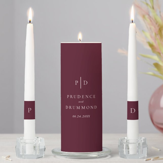 Elegant Deep Burgundy Classic Wedding Unity Candle Set (In Situ)