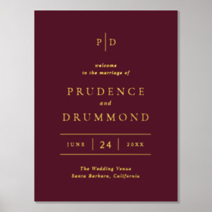 Elegant Deep Burgundy Classic Wedding Welcome Sign
