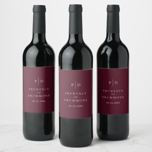 Elegant Deep Burgundy Classic Wedding Wine Label