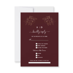 Elegant Deep Burgundy Gold Song Request Wedding  RSVP Card