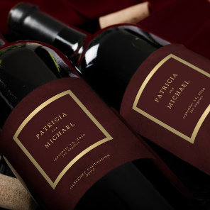 Elegant deep burgundy gold wedding personalized wine label