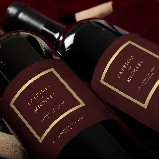 Elegant deep burgundy gold wedding personalized wine label (Creator Uploaded)