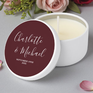 Elegant Deep Burgundy Script Minimalist Wedding Mini Candle Favors
