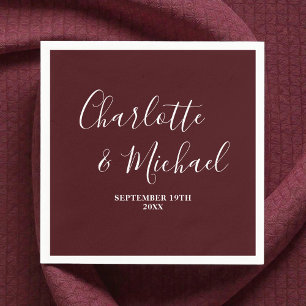 Elegant Deep Burgundy Script Minimalist Wedding Napkins
