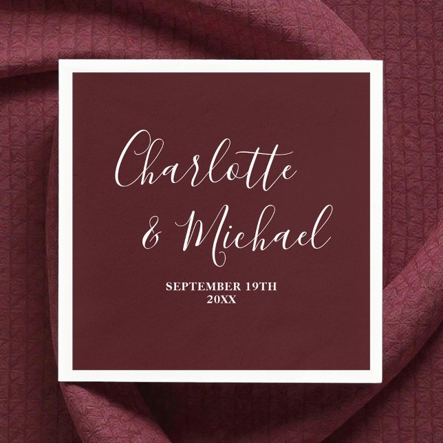 Elegant Deep Burgundy Script Minimalist Wedding Napkins (Creator Uploaded)