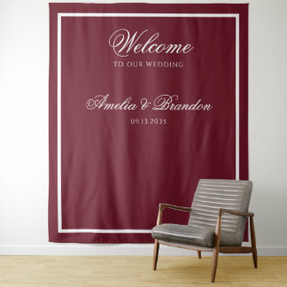 Elegant Deep Burgundy Wedding Welcome Backdrop