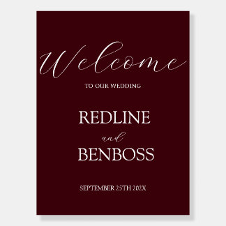 Elegant Deep Burgundy Wedding Welcome Sign