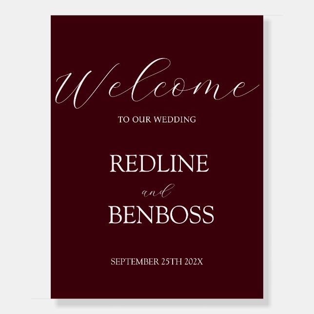 Elegant Deep Burgundy Wedding Welcome Sign (Front)
