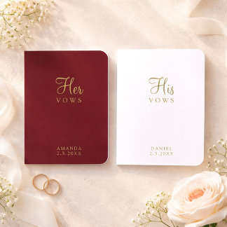 Elegant Deep Burgundy White Wedding Couples Foil Vow Books