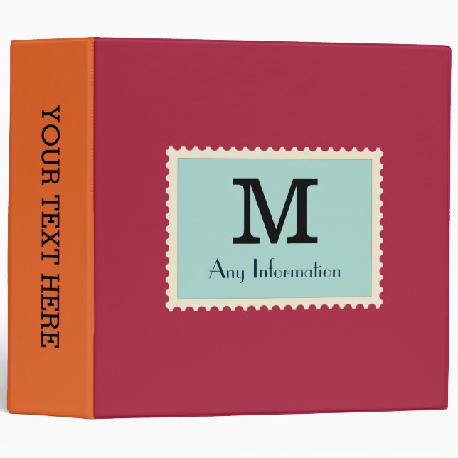 Elegant Deep Carmine Color Monogram 3 Ring Binder (Front/Spine)