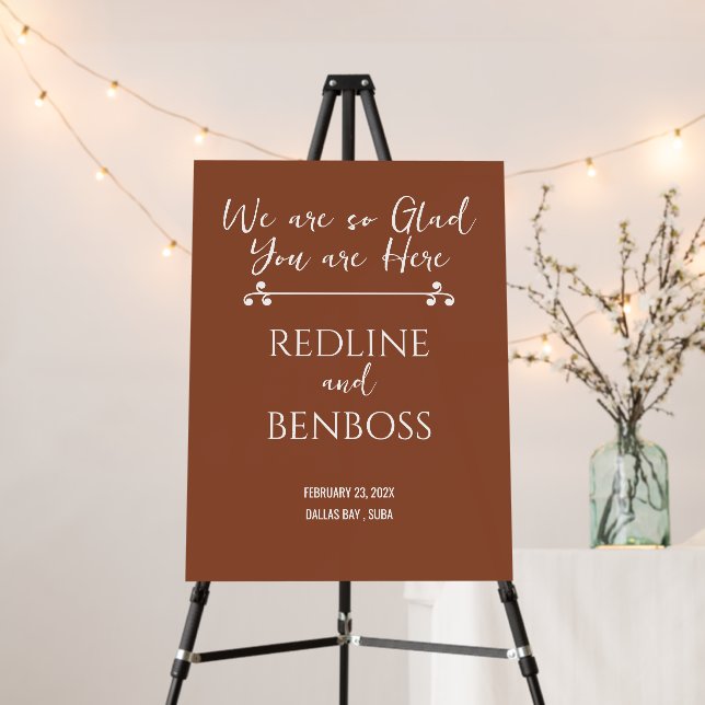 Elegant Deep Copper Minimalist Wedding Welcome Foam Board (In Situ (Stand))