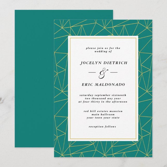 Elegant Deep Cyan Modern Casual Wedding Invitation (Front/Back)