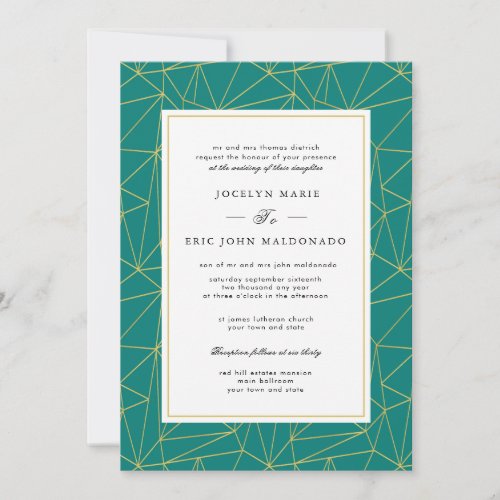 Elegant Deep Cyan Modern Formal Wedding Invitation