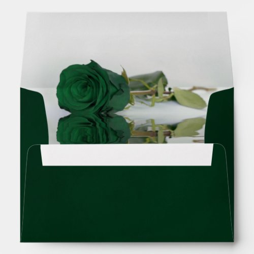 Elegant Deep Emerald Green with Rose Wedding Envelope