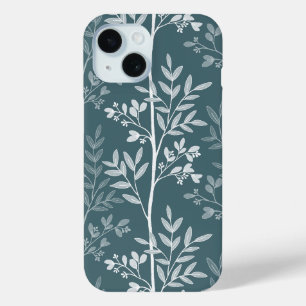 Elegant Deep Forest Teal Floral Silhouette iPhone 15 Case