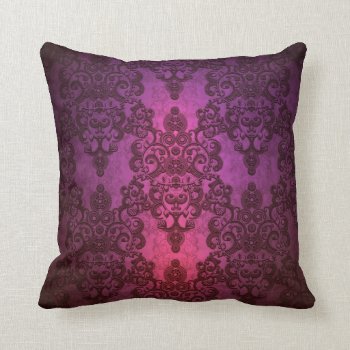Elegant Deep Glowing Pink And Purple Damask Throw Pillow by MHDesignStudio at Zazzle