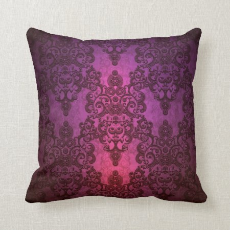 Elegant Deep Glowing Pink And Purple Damask Throw Pillow