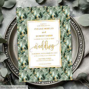 Elegant Deep Green Gold Eucalyptus Wedding Invites