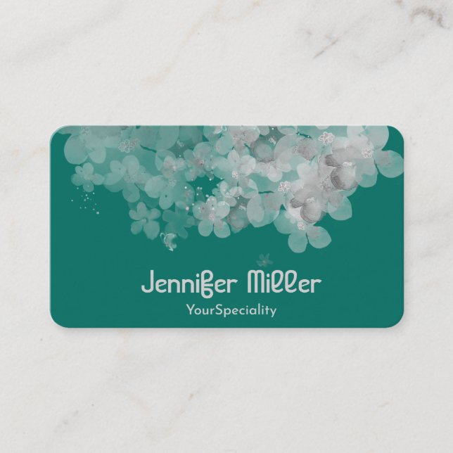 Elegant deep green pastel watercolor floral   business card (Front)