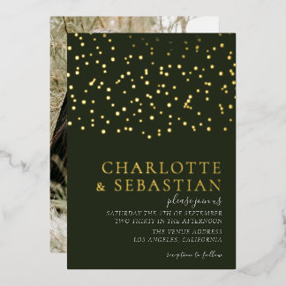 Elegant Deep Green Photo Wedding Personalized Foil Invitation