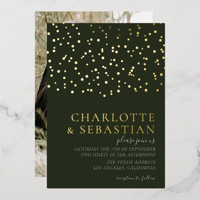 Elegant Deep Green Photo Wedding Personalized Foil Invitation (Front/Back)