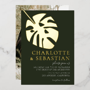 Elegant Deep Green Photo Wedding Personalized Foil Invitation