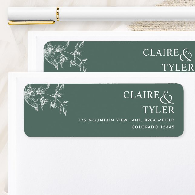 Elegant Deep Green Wedding Return Address Label (Creator Uploaded)
