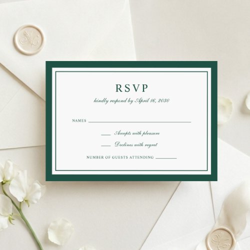 Elegant Deep Hunter Green Frame Wedding RSVP Invitation