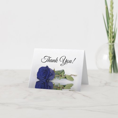 Elegant Deep Navy Blue Rose Wedding Photo Inside Thank You Card