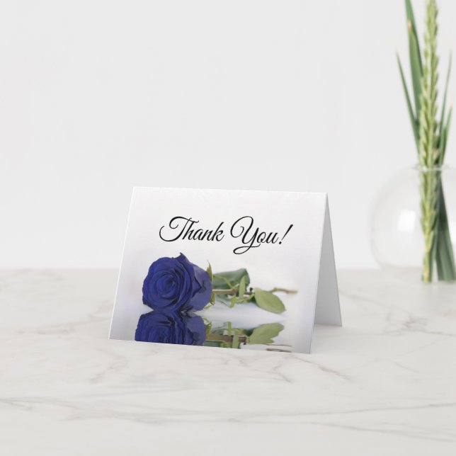 Elegant Deep Navy Blue Rose Wedding Photo Inside Thank You Card (Front)