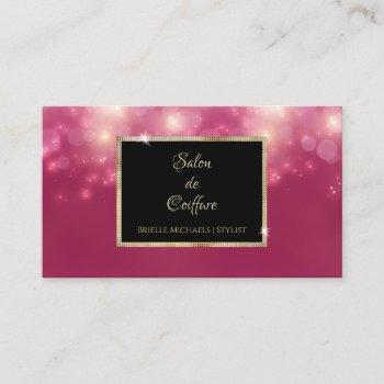 Elegant Deep Pink Bokeh Glitter Luxury Gold Salon Business Card by GirlyBusinessCards at Zazzle