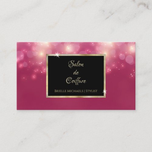 Elegant Deep Pink Bokeh Glitter Luxury Gold Salon Business Card