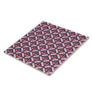 Elegant Deep Plum and Red Geometric Pattern Ceramic Tile