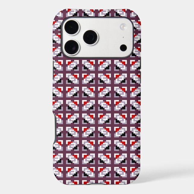 Elegant Deep Plum and Red Geometric Pattern Iphone Case (Back)