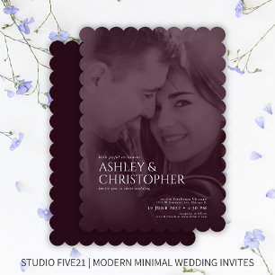 Elegant Deep Plum Duotone Photo Wedding Invitation