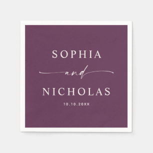 Elegant Deep Plum Purple Minimalist Script Wedding Napkins