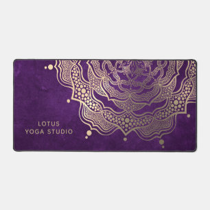    Elegant Deep Purple and Gold Mandala Reiki Yoga Desk Mat