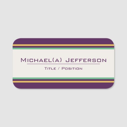 Elegant Deep Purple  Beige Yellow Green Stripes Name Tag