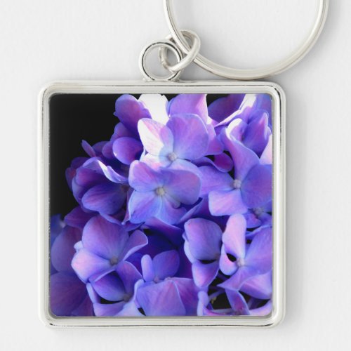Elegant deep purple floral flowers  hydrangea keychain