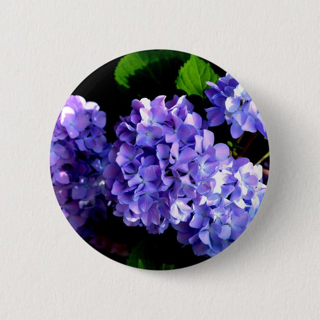 Elegant deep purple floral flowers  hydrangea pinback button (Front)