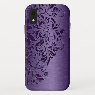 Elegant Deep Purple Floral Lace On Purple iPhone XR Case