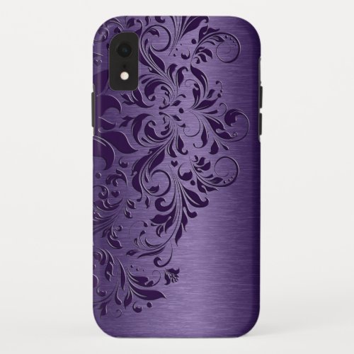 Elegant Deep Purple Floral Lace On Purple iPhone XR Case