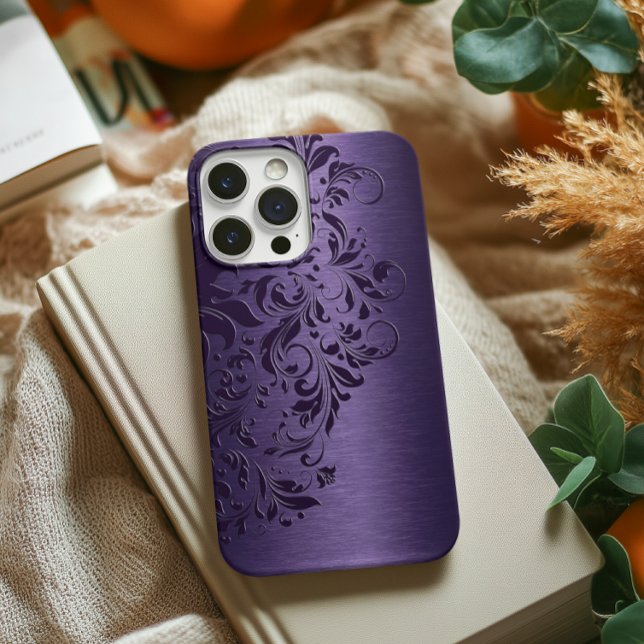 Elegant Deep Purple Floral Lace On Purple Case-Mate iPhone Case (Creator Uploaded)