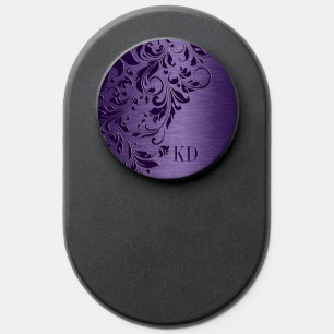 Elegant Deep Purple Floral Lace On Purple  PopSocket