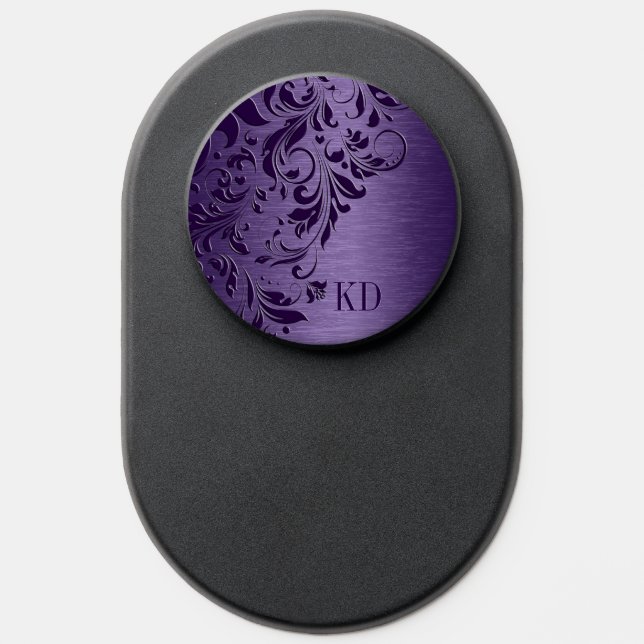Elegant Deep Purple Floral Lace On Purple  PopSocket (Popsocket)