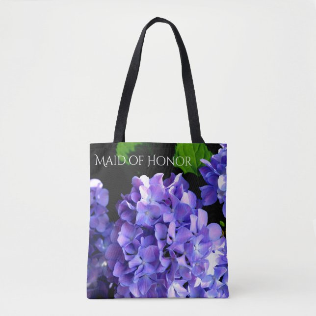 Elegant deep purple floral periwinkle hydrangeas tote bag (Front)