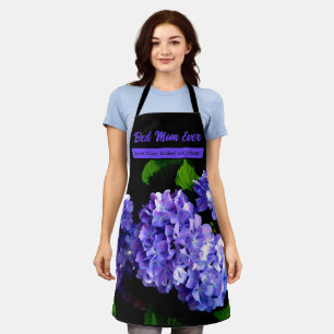 Elegant deep purple florals periwinkle hydrangeas apron