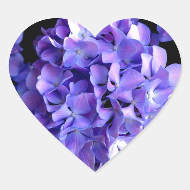 Elegant deep purple florals periwinkle hydrangeas heart sticker (Front)