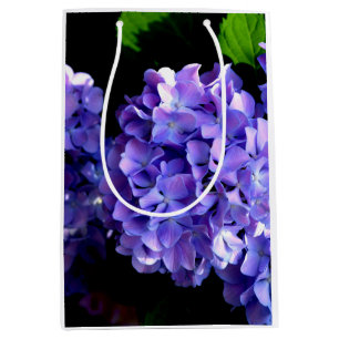 Elegant deep purple florals periwinkle hydrangeas medium gift bag