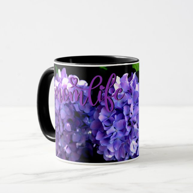 Elegant deep purple florals periwinkle hydrangeas mug (Front Left)